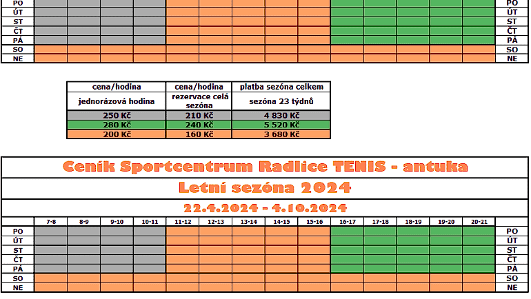 CENÍK LETNÍ SEZÓNA 2024