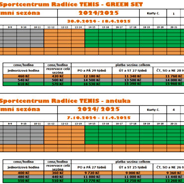 CENÍK PRO ZIMNÍ SEZÓNU 2024/2025