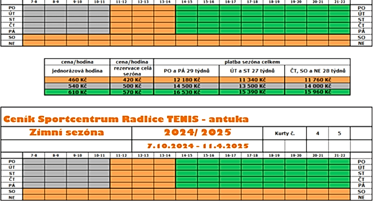 CENÍK PRO ZIMNÍ SEZÓNU 2024/2025